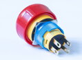 Núdzový vypínač, 16mm, 5A, 250V, kolíková svorka, červená plastová hlavica, IP65 (1NO / 1NC)