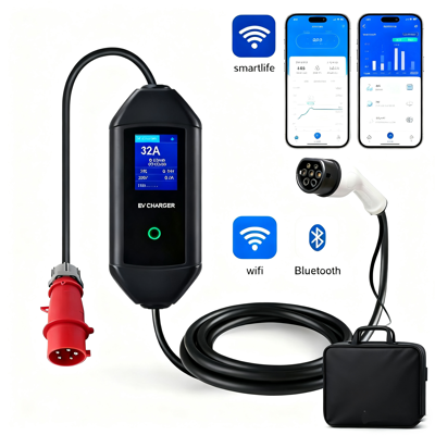 BOMERN prenosná nabíjačka TYP 2 - CEE 5-pin| Displej | 32A | 1fázová | 7,4kW | 5m | WIFI | APP
