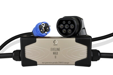 EVELINE Max II - Inteligentná prenosná AC nabíjačka TYP 2 - Schuko | Displej | 16A | 1fáza | 3,7kW | 5m